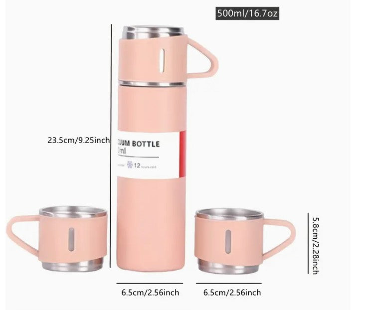 Set Térmico Premium de Acero Inoxidable – Termo + 2 Tazas | Mantiene Frío y Caliente