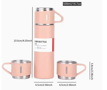 Set Térmico Premium de Acero Inoxidable – Termo + 2 Tazas | Mantiene Frío y Caliente