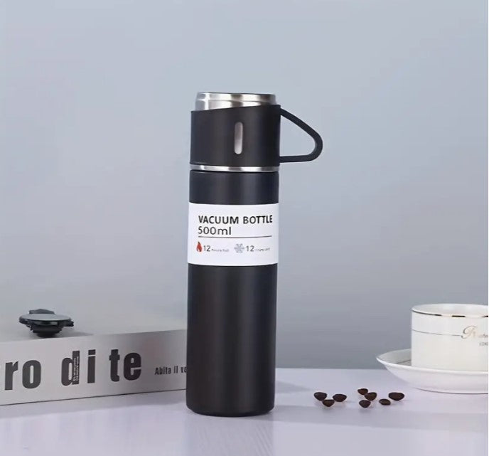 Set Térmico Premium de Acero Inoxidable – Termo + 2 Tazas | Mantiene Frío y Caliente