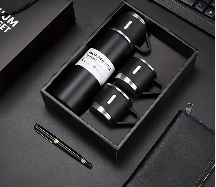 Set Térmico Premium de Acero Inoxidable – Termo + 2 Tazas | Mantiene Frío y Caliente