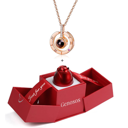 Collar de Proyección "Te Amo en 100 Idiomas" con Caja Rosa Eterna